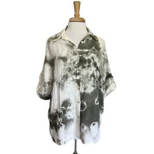 Tempo Paris Women S/M Tie Dye Linen Boho Lagenlook Shirt ITALY Artsy Gray